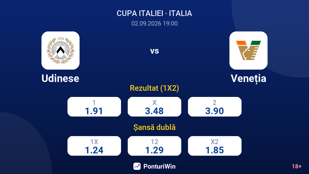 Udinese vs Veneția — cote