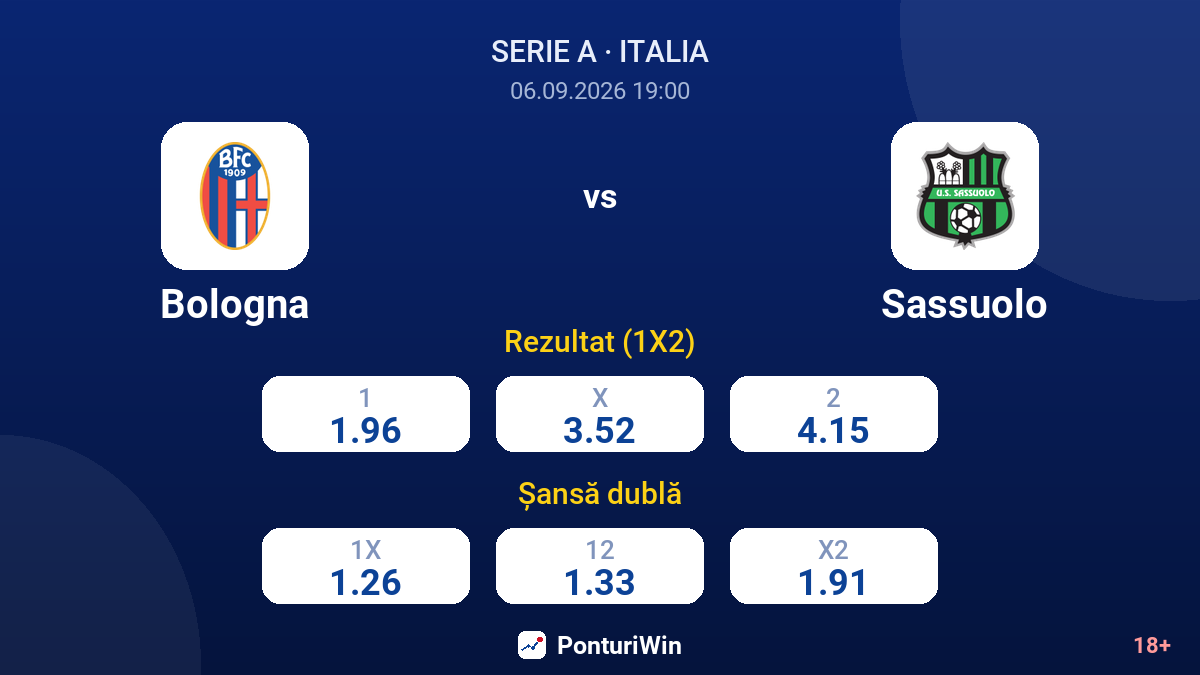Bologna vs Sassuolo — cote