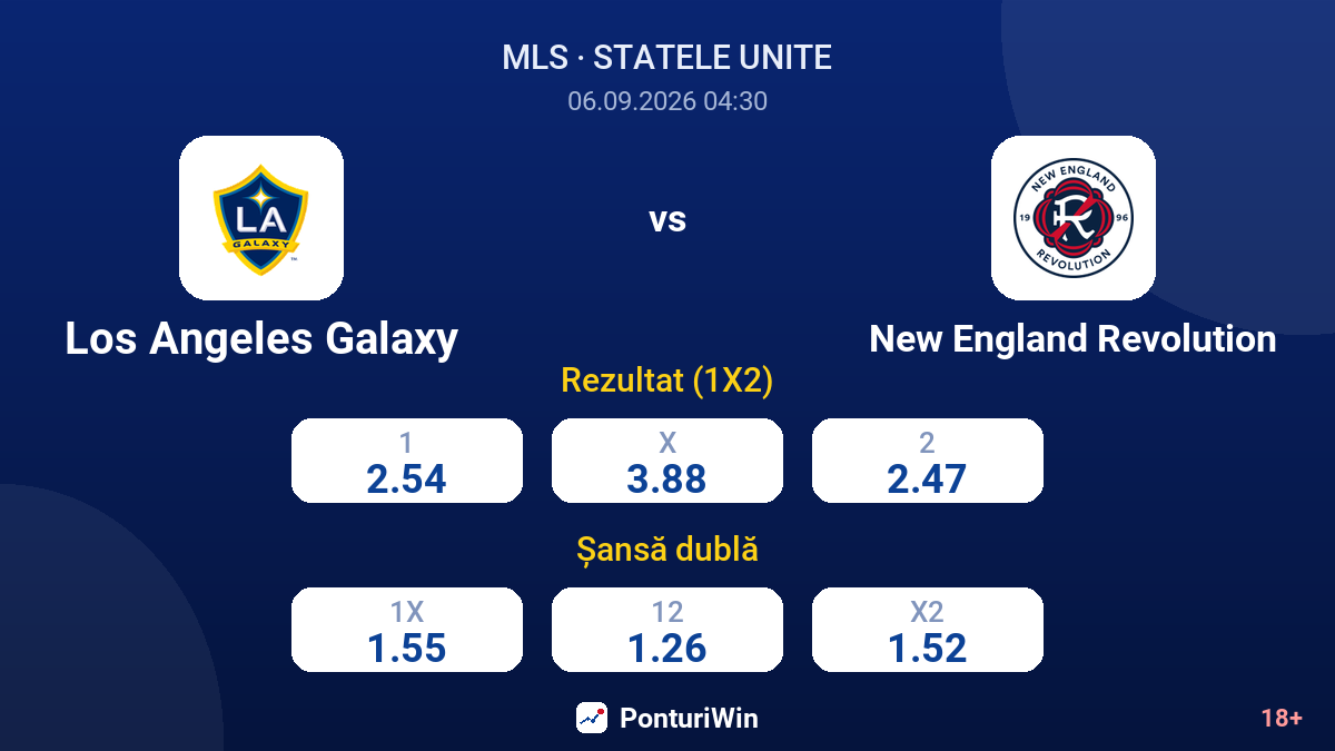 Los Angeles Galaxy vs New England Revolution — cote