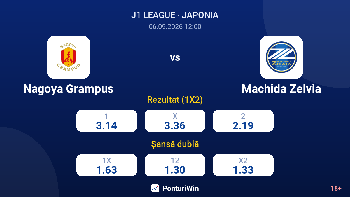 Nagoya Grampus vs Machida Zelvia — cote