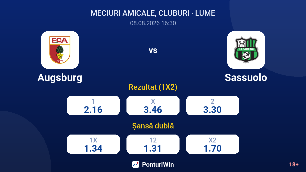Augsburg vs Sassuolo — cote
