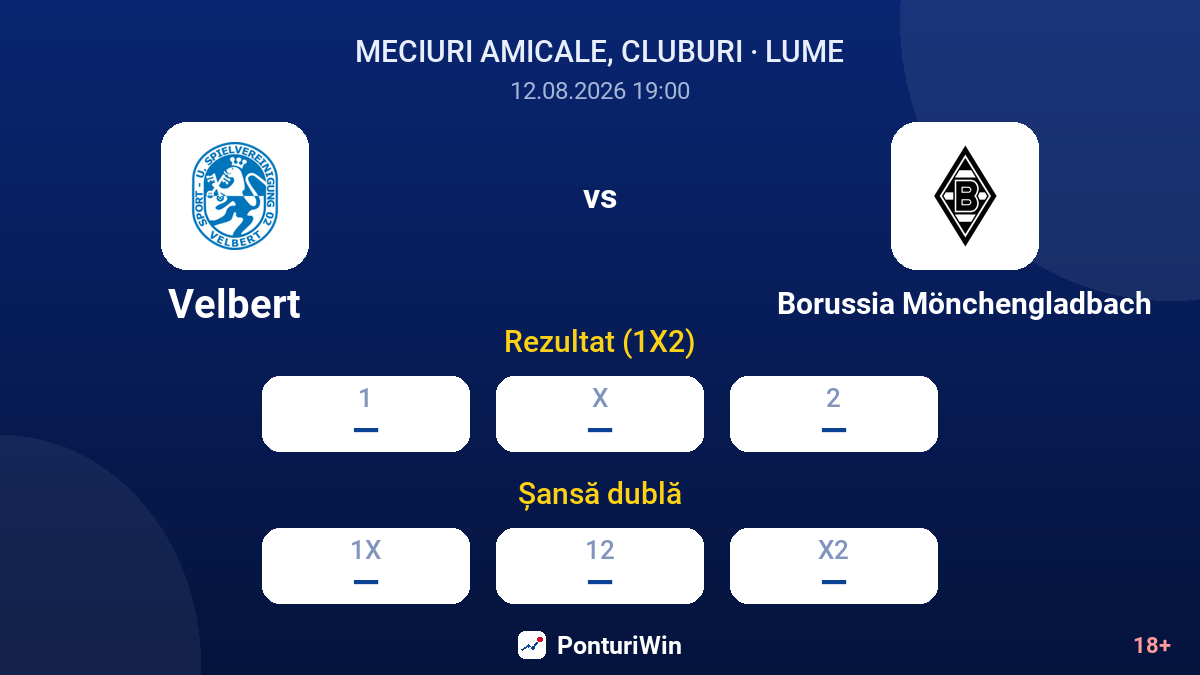 Velbert vs Borussia Mönchengladbach — cote