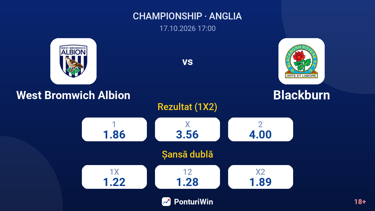 West Bromwich Albion vs Blackburn — cote