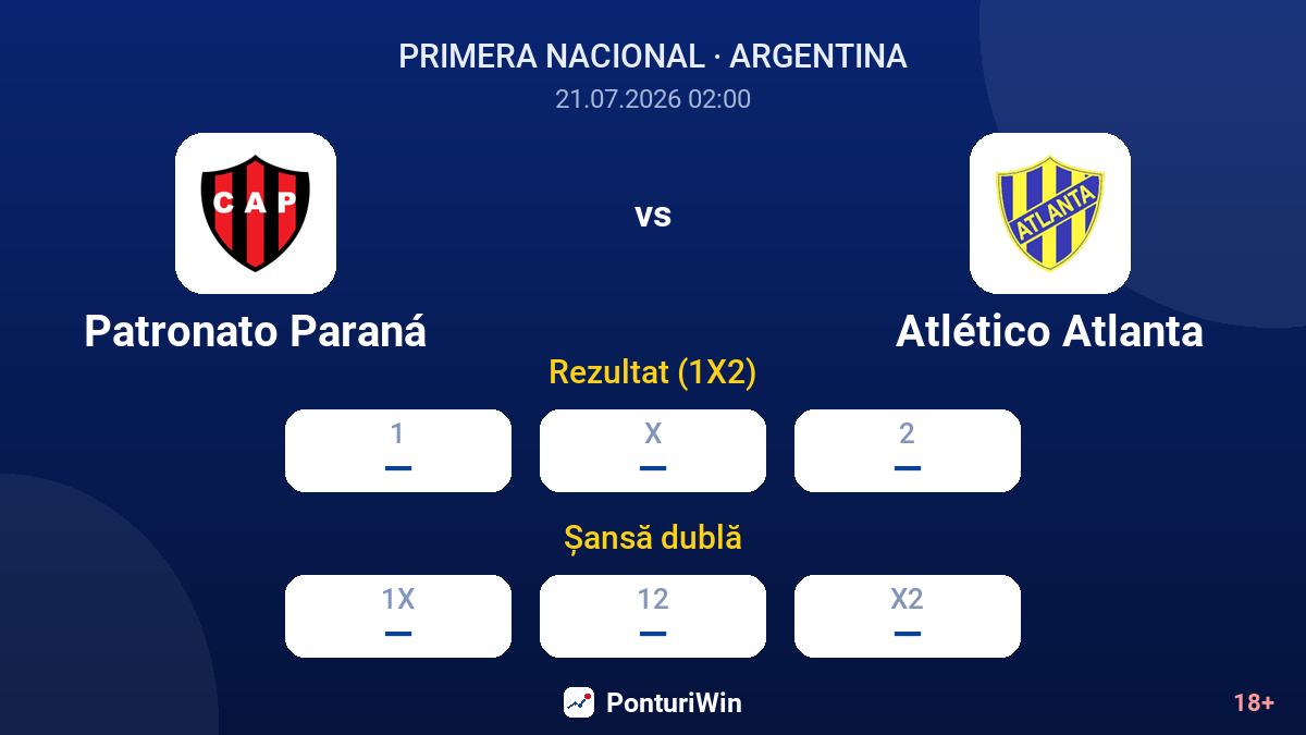 Patronato Paraná vs Atlético Atlanta — cote