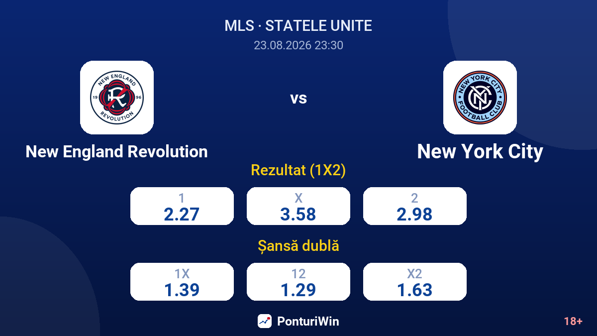 New England Revolution vs New York City — cote