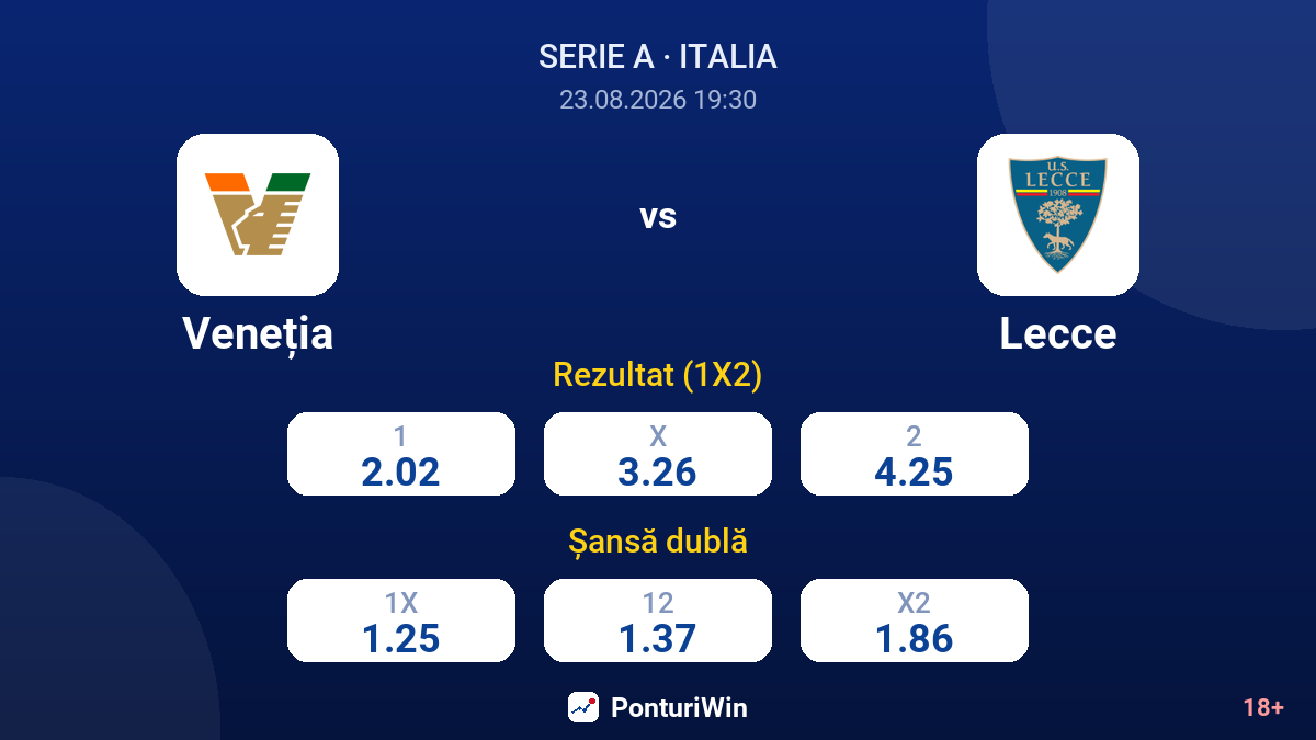Veneția vs Lecce — cote