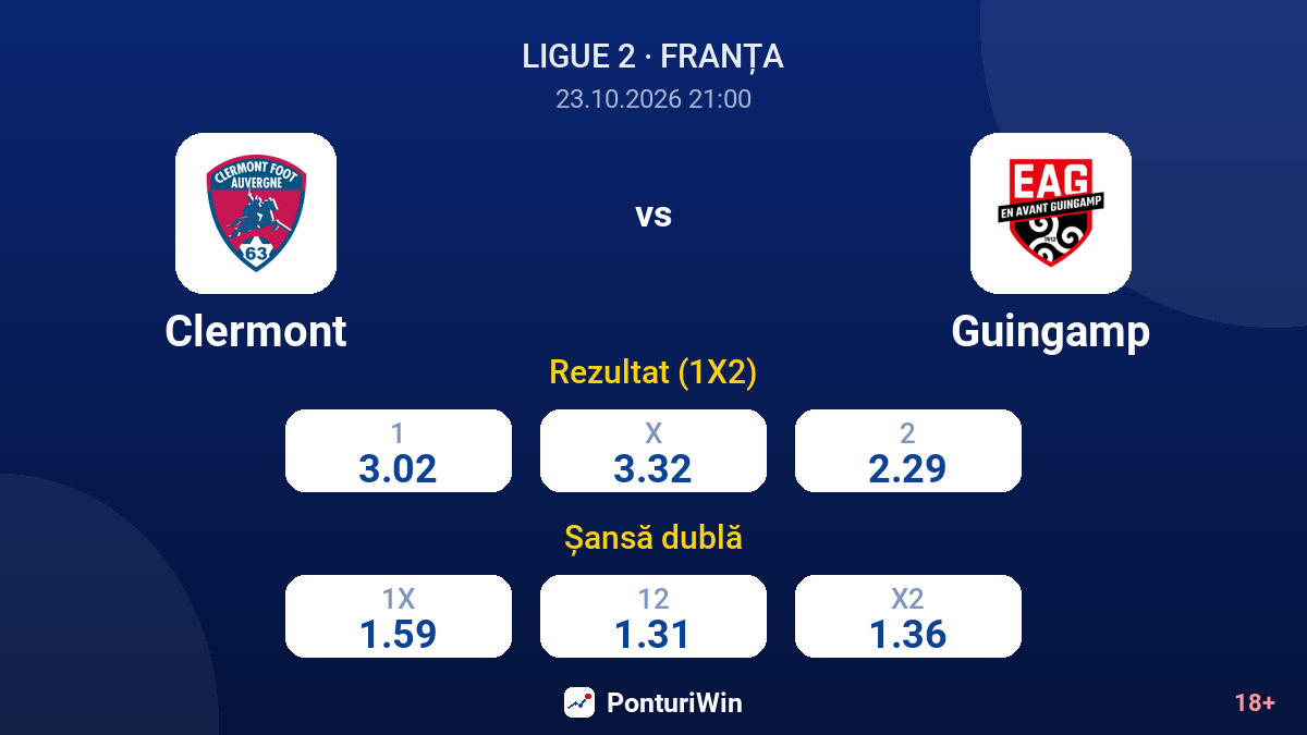 Clermont vs Guingamp — cote