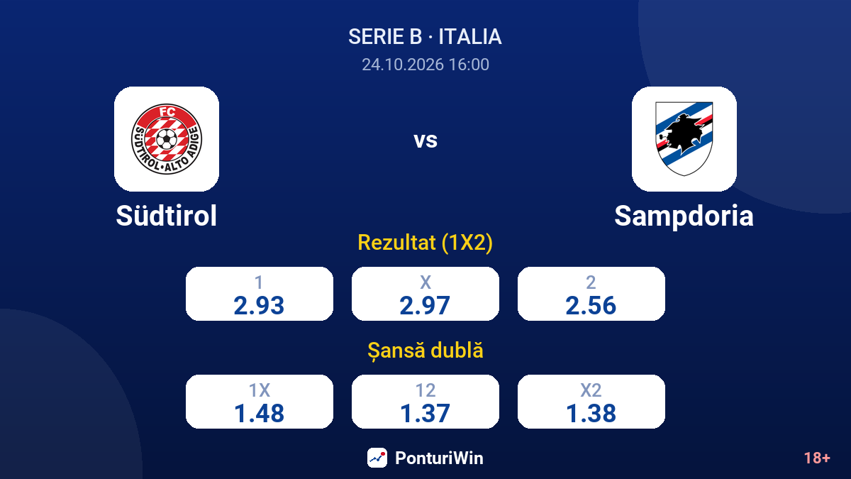 Südtirol vs Sampdoria — cote