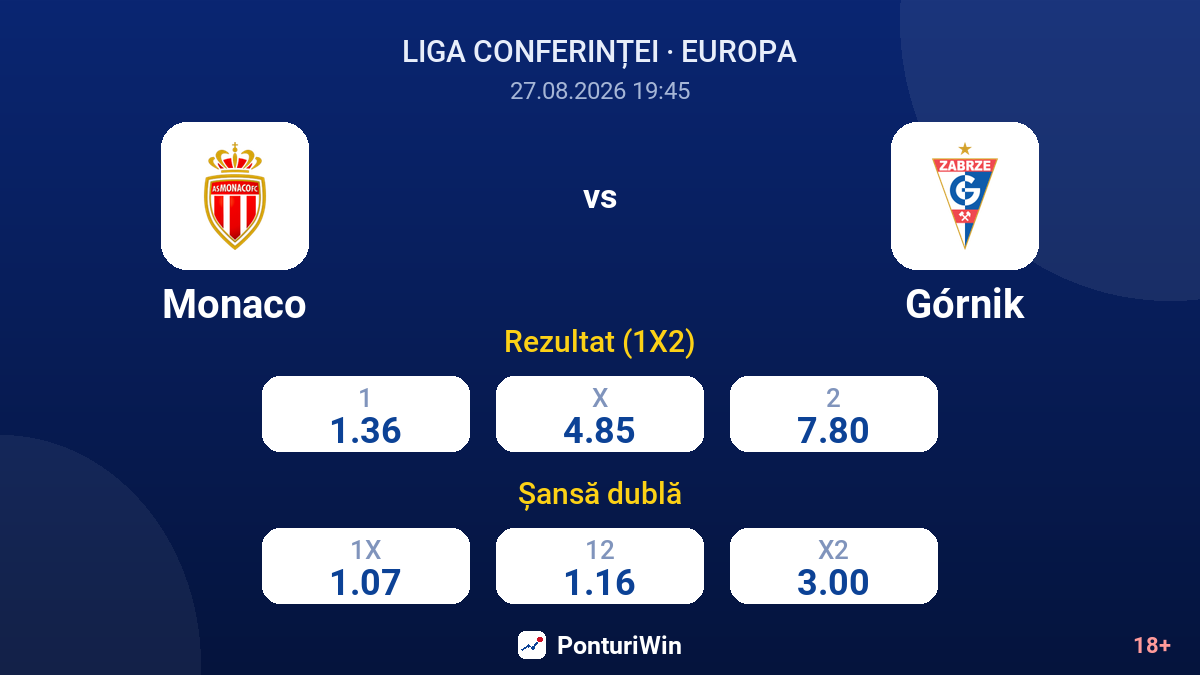 Monaco vs Górnik — cote