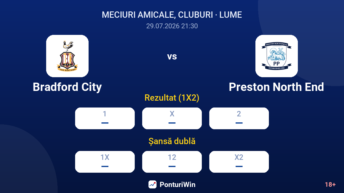 Bradford City vs Preston North End — cote