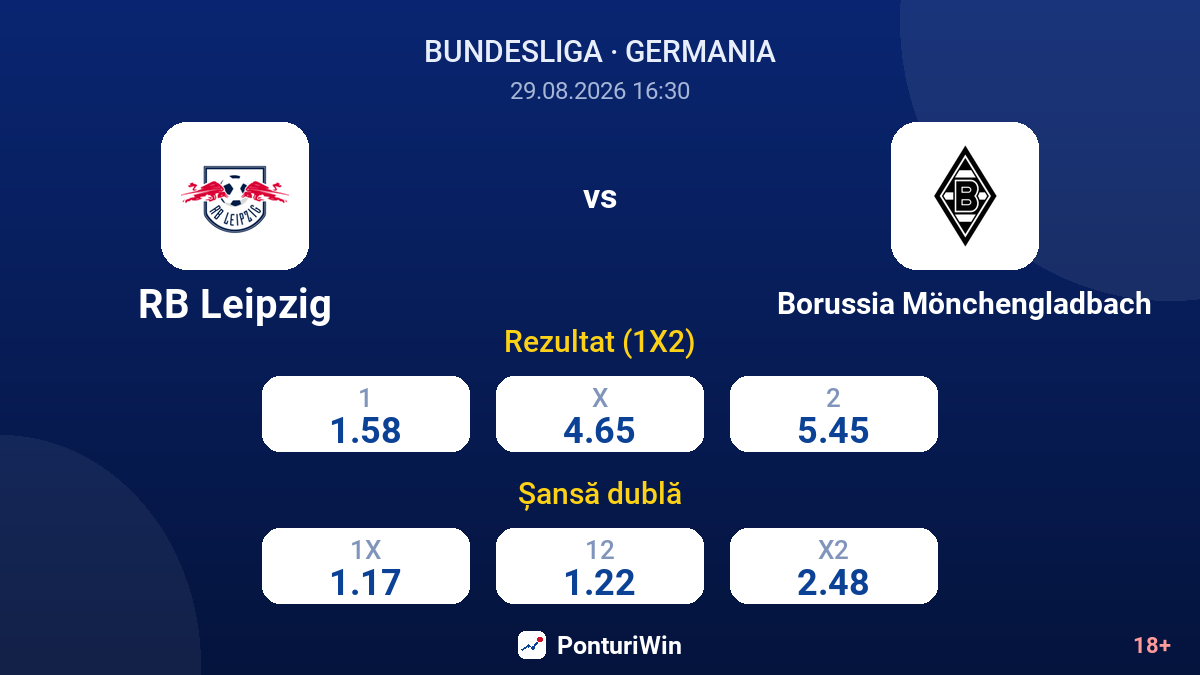 RB Leipzig vs Borussia Mönchengladbach — cote