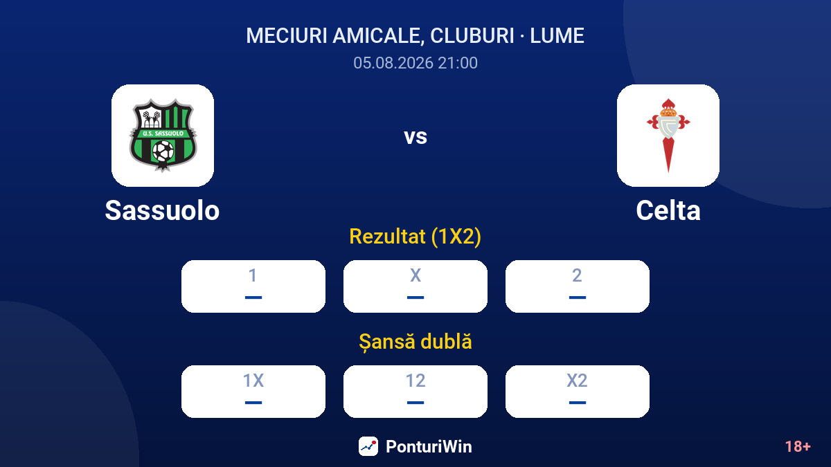 Sassuolo vs Celta — cote