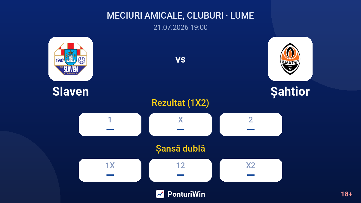 Slaven vs Șahtior — cote